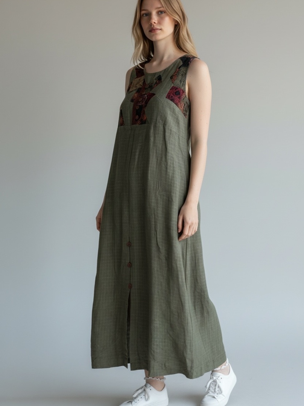 Vintage Canvasbacks Sweet Pickles Maxi Dress with Patterned Yoke
